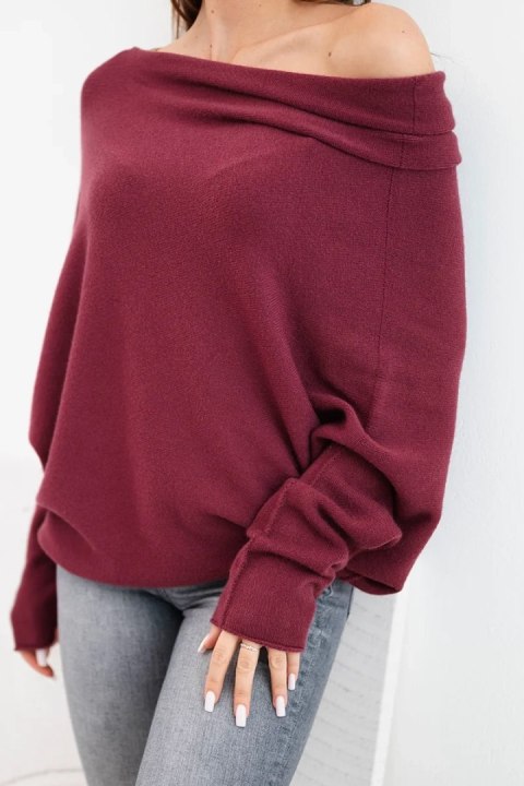 Sweter damski wiskozowy asymetryczny typu nietoperz śliwkowy