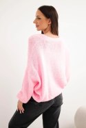 Sweter damski z dekoltem V i guzikami cukierkowy róż