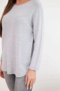 Sweter damski z wiskozy z długim rękawem i okrągłym dekoltem jasny szary