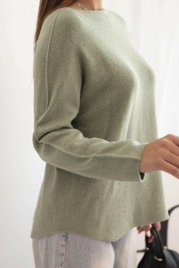 Sweterek damska z wiskozy z długim rękawem i okrągłym dekoltem jasny khaki