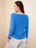 Sweter damska z wiskozą z dekoltem w serek ciemno jeansowy