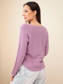 Sweter damska z wiskozą z dekoltem w serek ciemno różowy
