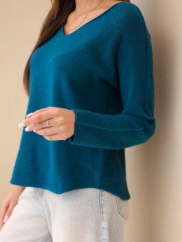 Sweter damska z wiskozą z dekoltem w serek morski