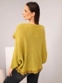 Sweter damski asymetryczny z koronkową wstawką oliwkowy