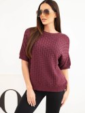 Sweter damski bawełniany ażurowy z krótkim rękawem śliwkowy