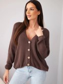 Sweter damski bawełniany oversize na guziki z dekoltem V brązowy
