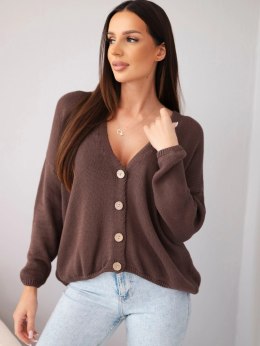 Sweter damski bawełniany oversize na guziki z dekoltem V brązowy