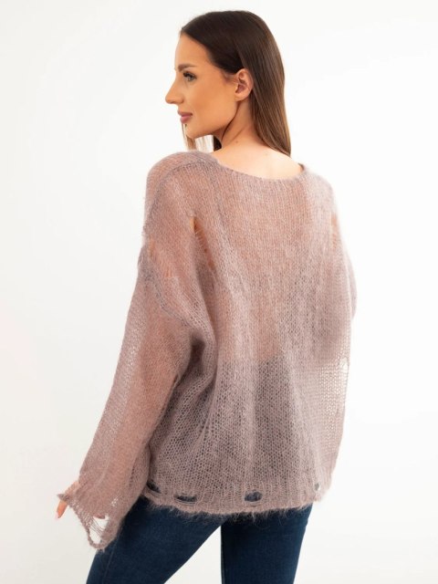 Sweter damski w 70% z kid moheru na guziki z efektem przetarć fango
