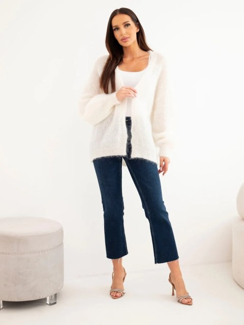 Sweter damski w 80% z kid moheru o luźnym fasonie bez zapięcia ecru