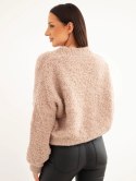 Sweter damski z moherem kopertowy z ozdobnymi guzikami beżowy
