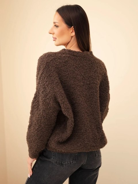 Sweter damski z moherem z ozdobnymi guzikami brązowy
