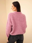 Sweter damski z moherem z ozdobnymi guzikami ciemny różowy