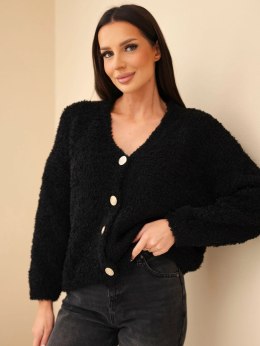 Sweter damski z moherem z ozdobnymi guzikami czarny