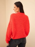 Sweter damski z moherem z ozdobnymi guzikami czerwony