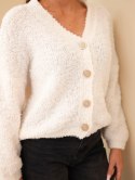 Sweter damski z moherem z ozdobnymi guzikami ecru