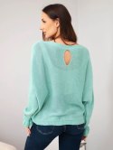 Sweter damski z moheru z marszczonymi rękawami i wycięciem na plecach ciemny miętowy