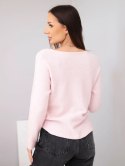 Sweter damski z wiskozy z długim rękawem i okrągłym dekoltem pudrowy róż