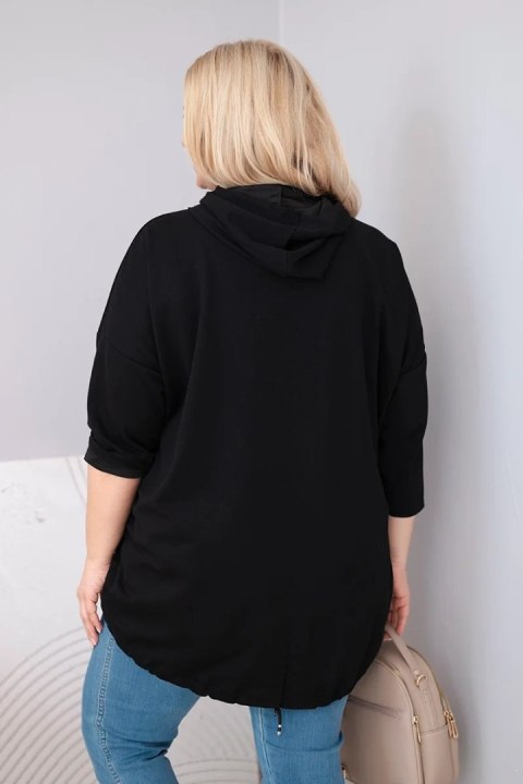 Bluza damska Plus Size masełko z kapturem i kieszenią kangurką czarna