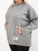 Bluza damska Plus Size masełko z kapturem i kieszenią kangurką grafitowy melanż