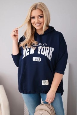 Bluza damska Plus Size masełko z kapturem i kieszenią kangurką granatowa