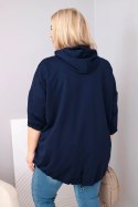 Bluza damska Plus Size masełko z kapturem i kieszenią kangurką granatowa