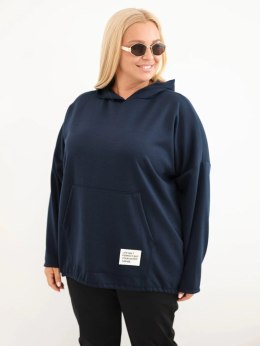 Bluza damska Plus Size masełko z kapturem i kieszenią kangurką granatowa