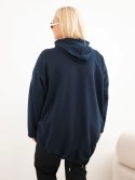 Bluza damska Plus Size masełko z kapturem i kieszenią kangurką granatowa