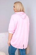 Bluza damska Plus Size masełko z kapturem i kieszenią kangurką jasno różowa
