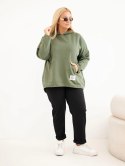 Bluza damska Plus Size masełko z kapturem i kieszenią kangurką khaki