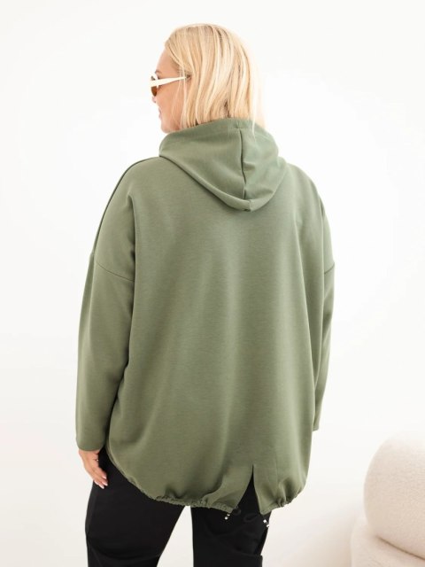 Bluza damska Plus Size masełko z kapturem i kieszenią kangurką khaki