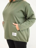 Bluza damska Plus Size masełko z kapturem i kieszenią kangurką khaki
