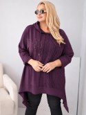 Bluza damska bawełniana Plus Size z kapturem i plecioną wstawką śliwkowa