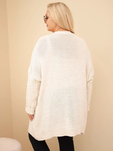 Kardigan damski Plus Size z guzikami i wzorem warkoczowym beżowy