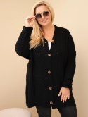 Kardigan damski Plus Size z guzikami i wzorem warkoczowym czarny