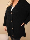 Kardigan damski Plus Size z guzikami i wzorem warkoczowym czarny