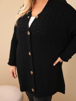 Kardigan damski Plus Size z guzikami i wzorem warkoczowym czarny