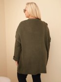 Kardigan damski Plus Size z guzikami i wzorem warkoczowym khaki