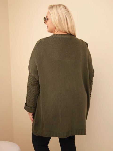 Kardigan damski Plus Size z guzikami i wzorem warkoczowym khaki