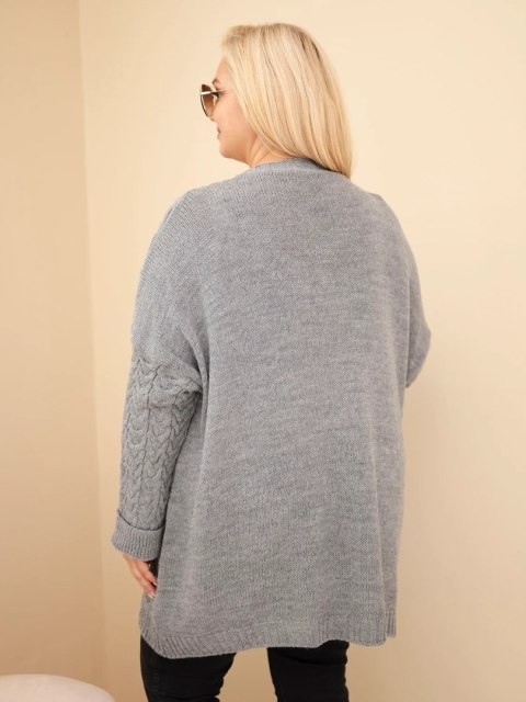 Kardigan damski Plus Size z guzikami i wzorem warkoczowym szary
