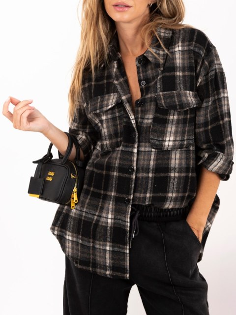 Brązowa wierzchnia flanelowa koszula oversize w kratę