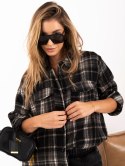 Brązowa wierzchnia flanelowa koszula oversize w kratę