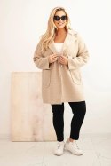 Płaszcz damski Plus Size baranek z wełną i kieszeniami beżowy