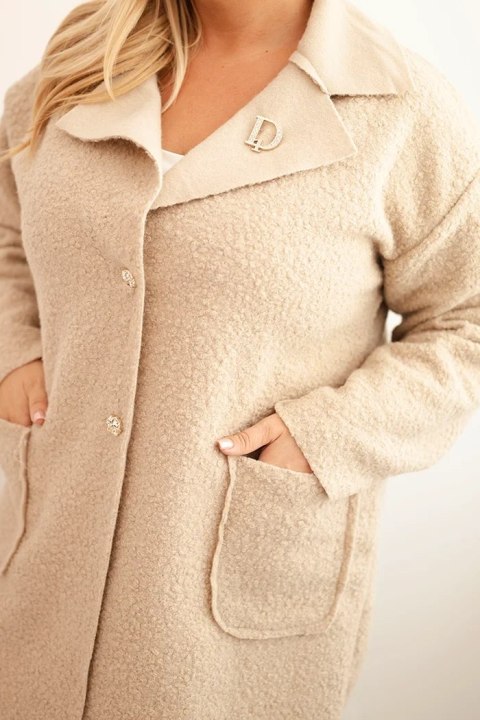 Płaszcz damski Plus Size baranek z wełną i kieszeniami beżowy