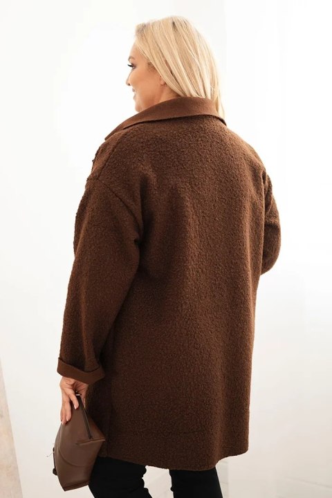 Płaszcz damski Plus Size baranek z wełną i kieszeniami brązowy