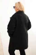 Płaszcz damski Plus Size baranek z wełną i kieszeniami czarny