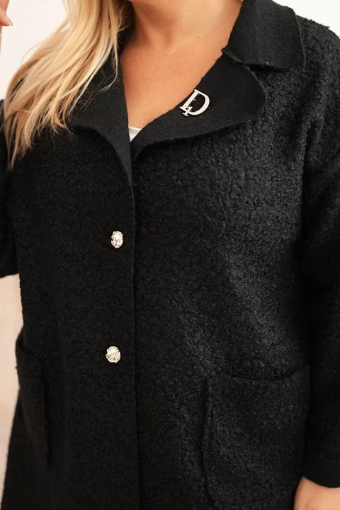 Płaszcz damski Plus Size baranek z wełną i kieszeniami czarny
