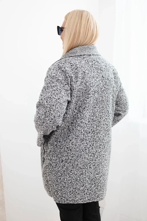 Płaszcz damski Plus Size baranek z wełną i kieszeniami grafitowy melanż