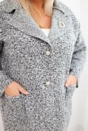 Płaszcz damski Plus Size baranek z wełną i kieszeniami grafitowy melanż