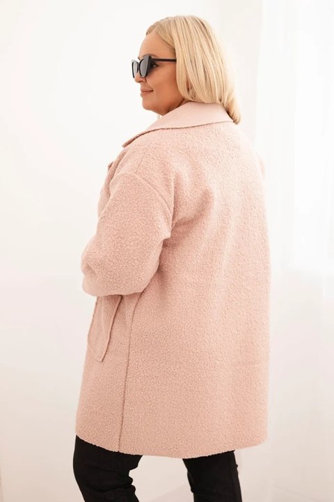Płaszcz damski Plus Size baranek z wełną i kieszeniami pudrowy róż