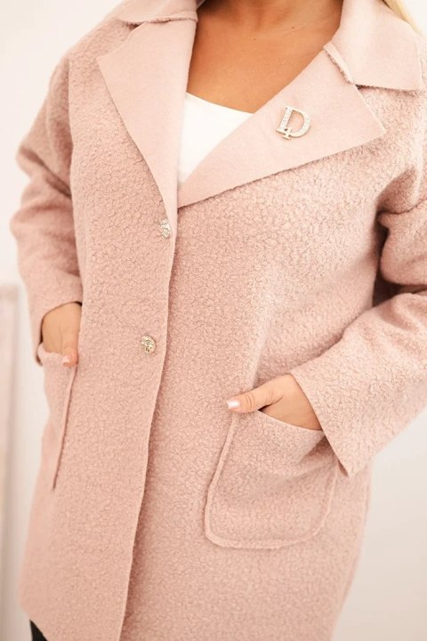 Płaszcz damski Plus Size baranek z wełną i kieszeniami pudrowy róż
